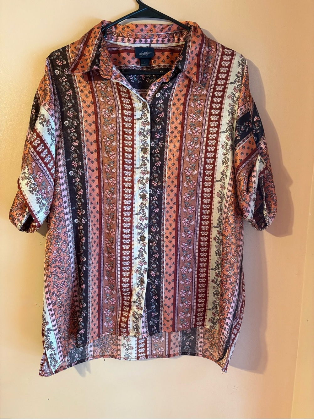 Daytrip Vertical Stripe Floral Button-Down Shirt in Neutral